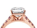 Rose gold Asscher Cut Diamond Cathedral Solitaire Ring with Round with Morganite side stone Pavé Band_16