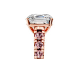 Rose gold Asscher Cut Diamond Cathedral Solitaire Ring with Round with Morganite side stone Pavé Band_17