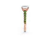 Rose gold Asscher Cut Diamond Cathedral Solitaire Ring with Round with Peridot side stone Pavé Band_2