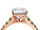 Rose gold Asscher Cut Diamond Cathedral Solitaire Ring with Round with Peridot side stone Pavé Band_4