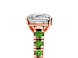 Rose gold Asscher Cut Diamond Cathedral Solitaire Ring with Round with Peridot side stone Pavé Band_5