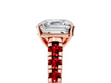 Rose gold Asscher Cut Diamond Cathedral Solitaire Ring with Round with Ruby side stone Pavé Band_29