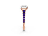 Rose gold Asscher Cut Diamond Cathedral Solitaire Ring with Round with Tanzanite side stone Pavé Band_2