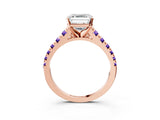 Rose gold Asscher Cut Diamond Cathedral Solitaire Ring with Round with Tanzanite side stone Pavé Band_3