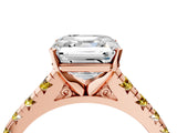 Rose gold Asscher Cut Diamond Cathedral Solitaire Ring with Round with Yellow Sapphire side stone Pavé Band_28