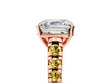 Rose gold Asscher Cut Diamond Cathedral Solitaire Ring with Round with Yellow Sapphire side stone Pavé Band_29