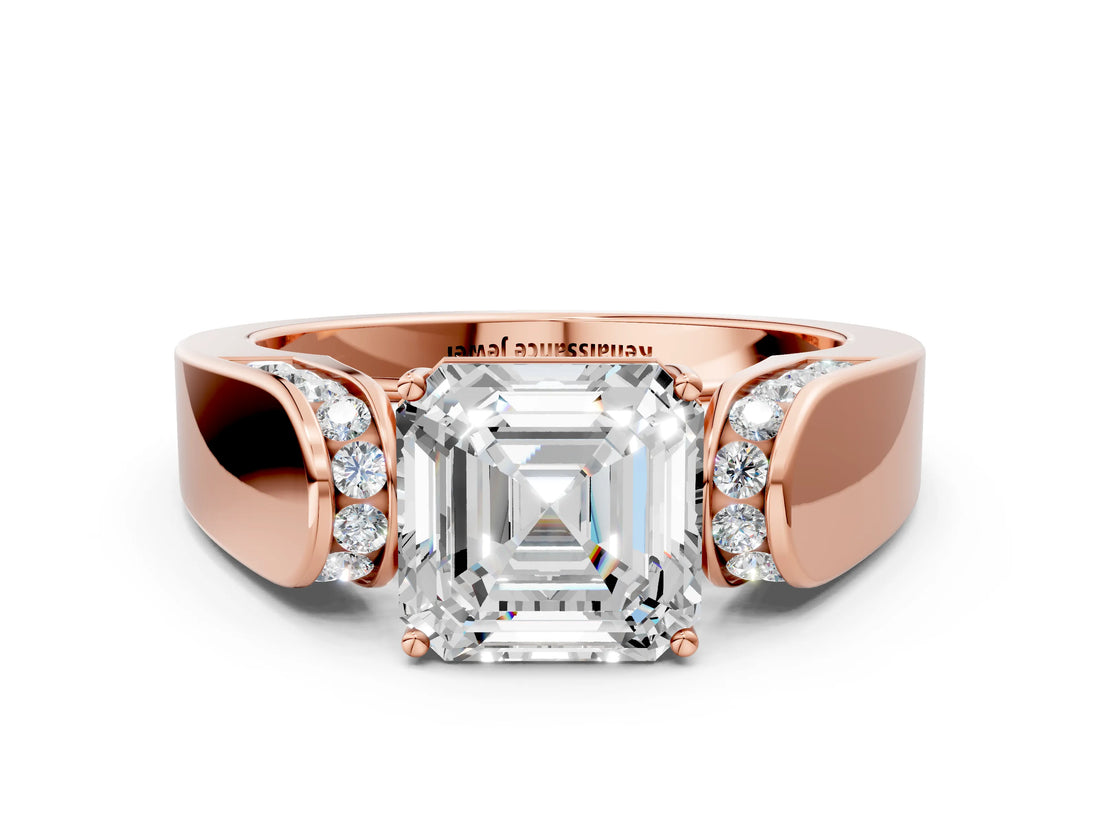 Rose gold Asscher Cut Diamond Channel Set Solitaire Ring with Four-Prong Setting_12