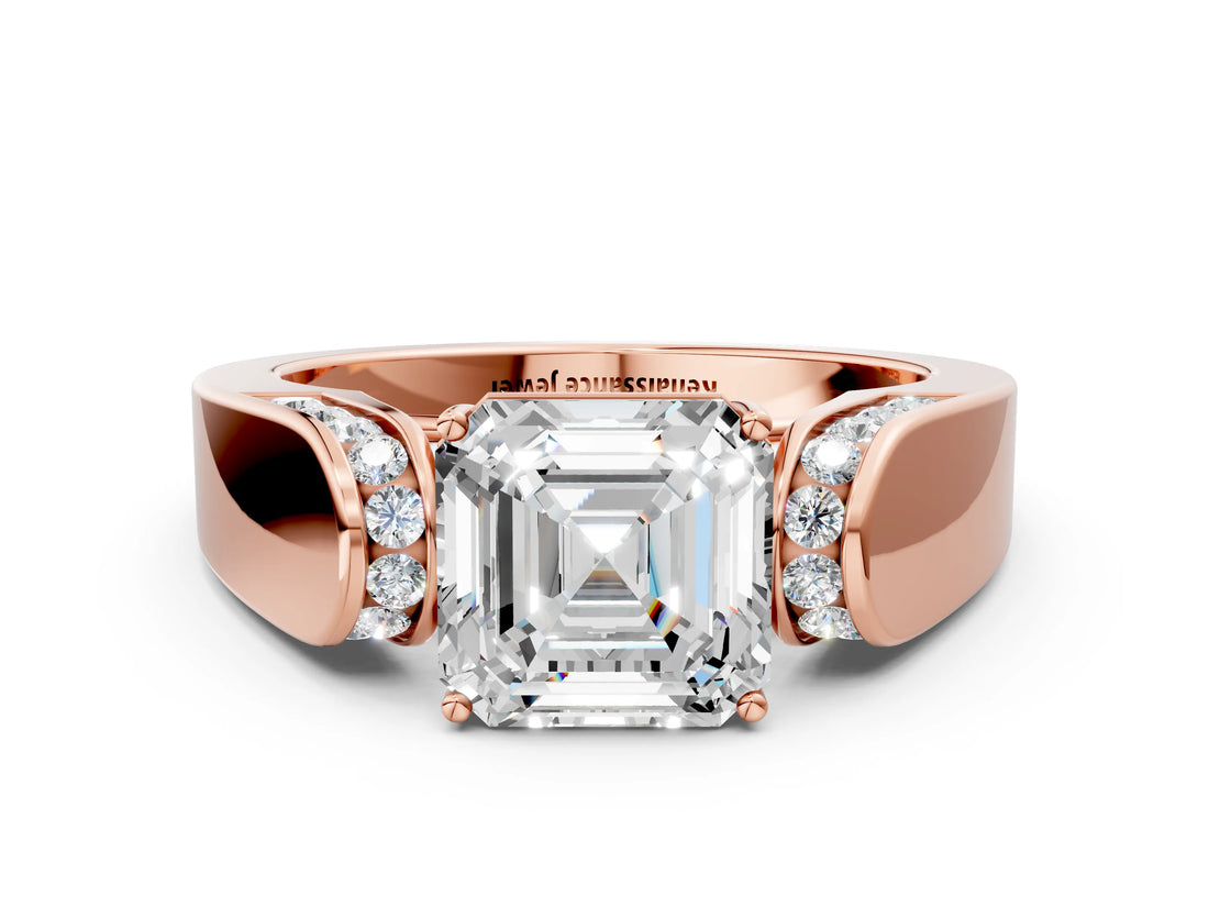 Rose gold Asscher Cut Diamond Channel Set Solitaire Ring with Four-Prong Setting_24