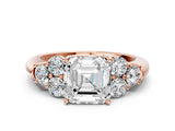 Rose gold Asscher Cut Diamond Cluster Ring with Round Accent Stones and Prong Setting on a Classic Band_88