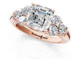 Rose gold Asscher Cut Diamond Cluster Ring with Round Accent Stones and Prong Setting on a Classic Band_89
