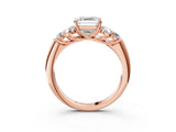 Rose gold Asscher Cut Diamond Cluster Ring with Round Accent Stones and Prong Setting on a Classic Band_91