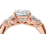 Rose gold Asscher Cut Diamond Cluster Ring with Round Accent Stones and Prong Setting on a Classic Band_92