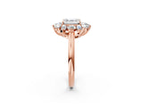 Rose gold Asscher Cut Diamond Cluster Ring with Round and Baguette Stones, Split Shank Band, Prong Setting_17