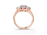 Rose gold Asscher Cut Diamond Cluster Ring with Round and Baguette Stones, Split Shank Band, Prong Setting_18