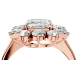 Rose gold Asscher Cut Diamond Cluster Ring with Round and Baguette Stones, Split Shank Band, Prong Setting_19