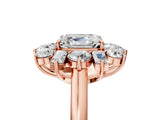 Rose gold Asscher Cut Diamond Cluster Ring with Round and Baguette Stones, Split Shank Band, Prong Setting_20