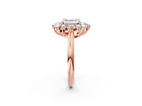 Rose gold Asscher Cut Diamond Cluster Ring with Round and Baguette Stones, Split Shank Band, Prong Setting_5
