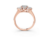 Rose gold Asscher Cut Diamond Cluster Ring with Round and Baguette Stones, Split Shank Band, Prong Setting_6