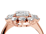 Rose gold Asscher Cut Diamond Cluster Ring with Round and Baguette Stones, Split Shank Band, Prong Setting_7