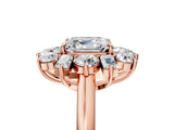 Rose gold Asscher Cut Diamond Cluster Ring with Round and Baguette Stones, Split Shank Band, Prong Setting_8