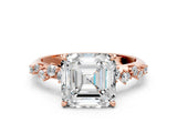Rose gold Asscher Cut Diamond Cluster Side Stone Solitaire Ring with Prong Setting_57