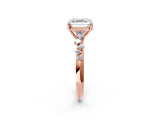 Rose gold Asscher Cut Diamond Cluster Side Stone Solitaire Ring with Prong Setting_59