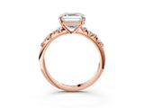 Rose gold Asscher Cut Diamond Cluster Side Stone Solitaire Ring with Prong Setting_60