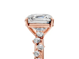 Rose gold Asscher Cut Diamond Cluster Side Stone Solitaire Ring with Prong Setting_62