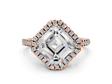 Rose gold Asscher Cut Diamond Cushion Halo Ring with Pavé Band_15
