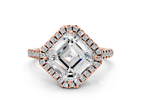 Rose Gold Asscher Cut Contoured Halo Pave Engagement Ring Setting