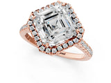 Rose gold Asscher Cut Diamond Cushion Halo Ring with Pavé Band_16