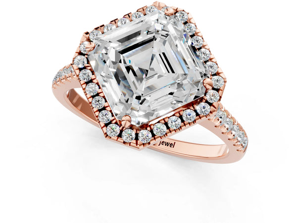Rose Gold Asscher Cut Contoured Halo Pave Engagement Ring Setting