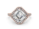 Rose gold Asscher Cut Diamond Cushion Halo Ring with Pavé Band_3