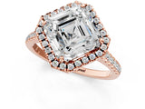Rose gold Asscher Cut Diamond Cushion Halo Ring with Pavé Band_4