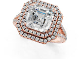 Rose gold Asscher Cut Diamond Double Halo Ring with Pavé Band and Prong Setting_40