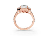 Rose gold Asscher Cut Diamond Double Halo Ring with Pavé Band and Prong Setting_42