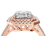 Rose gold Asscher Cut Diamond Double Halo Ring with Pavé Band and Prong Setting_43