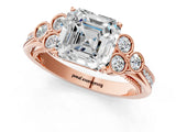 Rose gold Asscher Cut Diamond Engagement Ring with Bezel Set Round Side Stones and Prong Setting_70