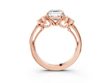 Rose gold Asscher Cut Diamond Engagement Ring with Bezel Set Round Side Stones and Prong Setting_72
