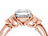 Rose gold Asscher Cut Diamond Engagement Ring with Bezel Set Round Side Stones and Prong Setting_73