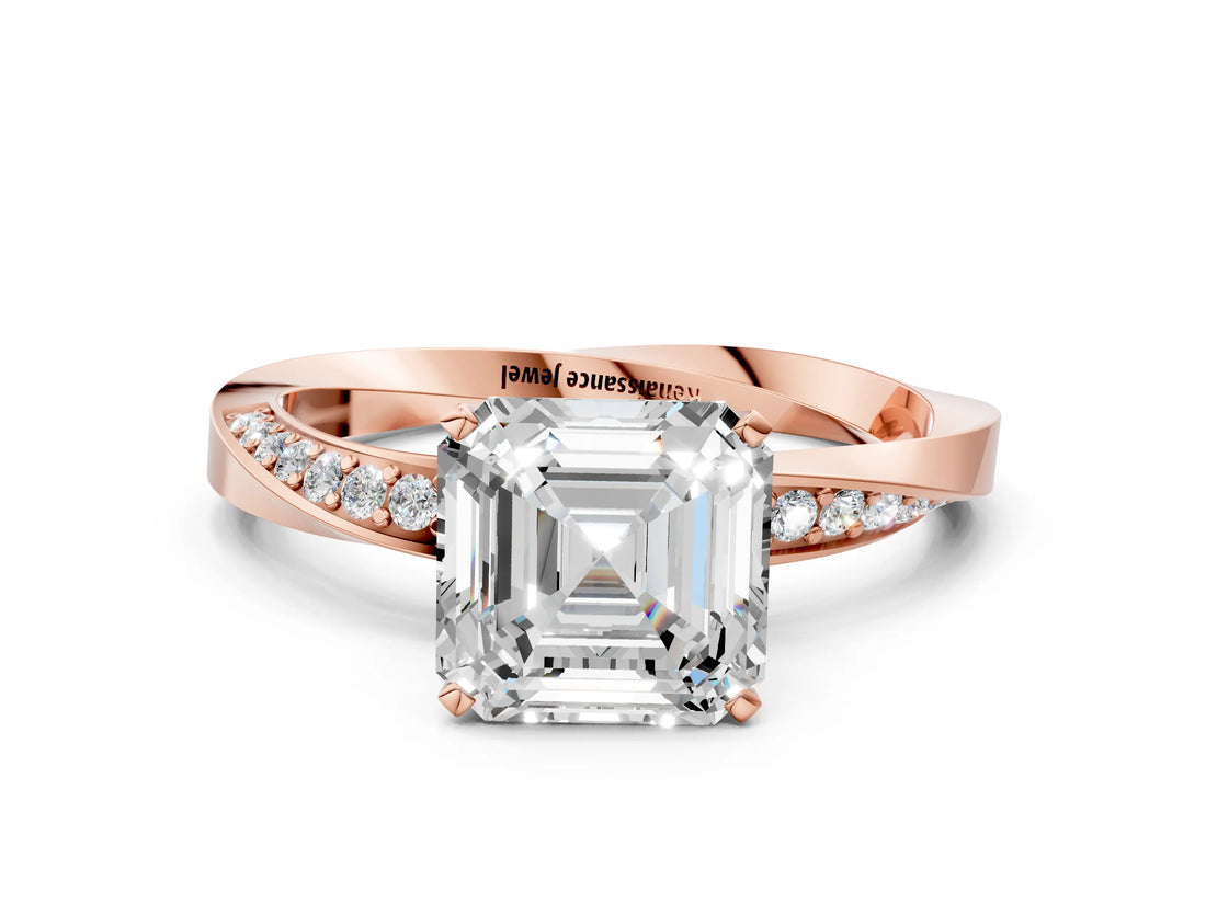 Rose gold Asscher Cut Diamond Engagement Ring with Side Stone Accents and Four-Prong Setting_15