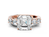 Rose gold Asscher Cut Diamond Five-Stone Prong Set White Gold Ring_36