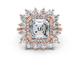 Rose gold Asscher Cut Diamond Floral Double Halo Engagement Ring with Prong Setting_3
