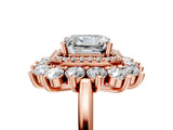 Rose gold Asscher Cut Diamond Floral Double Halo Engagement Ring with Prong Setting_8