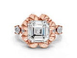 Rose gold Asscher Cut Diamond Floral Halo Engagement Ring with Shared Prong Setting 1