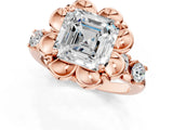 Rose gold Asscher Cut Diamond Floral Halo Engagement Ring with Shared Prong Setting 2