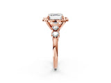 Rose gold Asscher Cut Diamond Floral Halo Engagement Ring with Shared Prong Setting 3