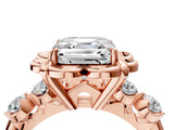 Rose gold Asscher Cut Diamond Floral Halo Engagement Ring with Shared Prong Setting 5
