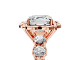 Rose gold Asscher Cut Diamond Floral Halo Engagement Ring with Shared Prong Setting