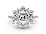 Rose gold Asscher Cut Diamond Floral Halo Pave Band with Prong Setting_23
